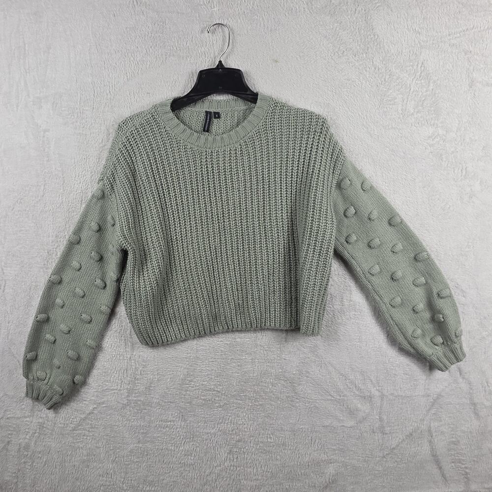 Moon & Madison Women's Small Green Bobble Sleeve Chunky Knit Sweater Acrylic - Picture 2 of 7
